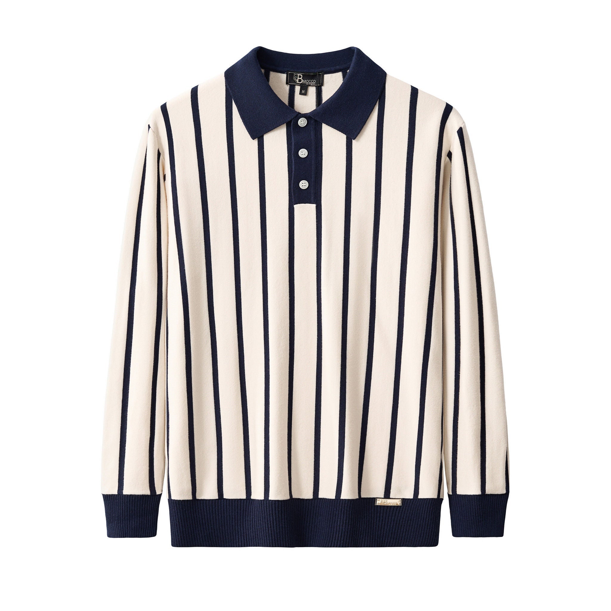 Imperial Stripe Knit Polo LS IVORY
