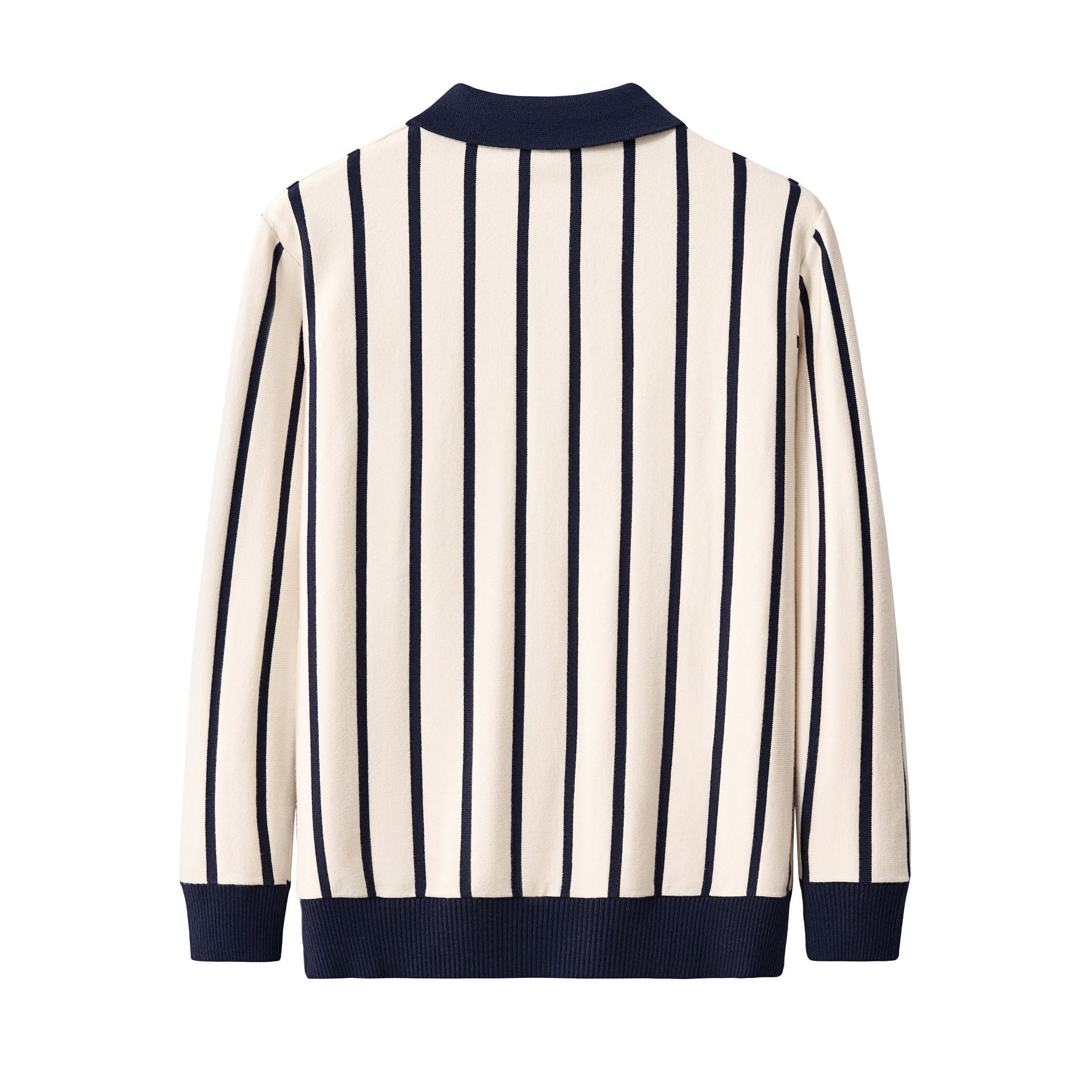 Imperial Stripe Knit Polo LS IVORY