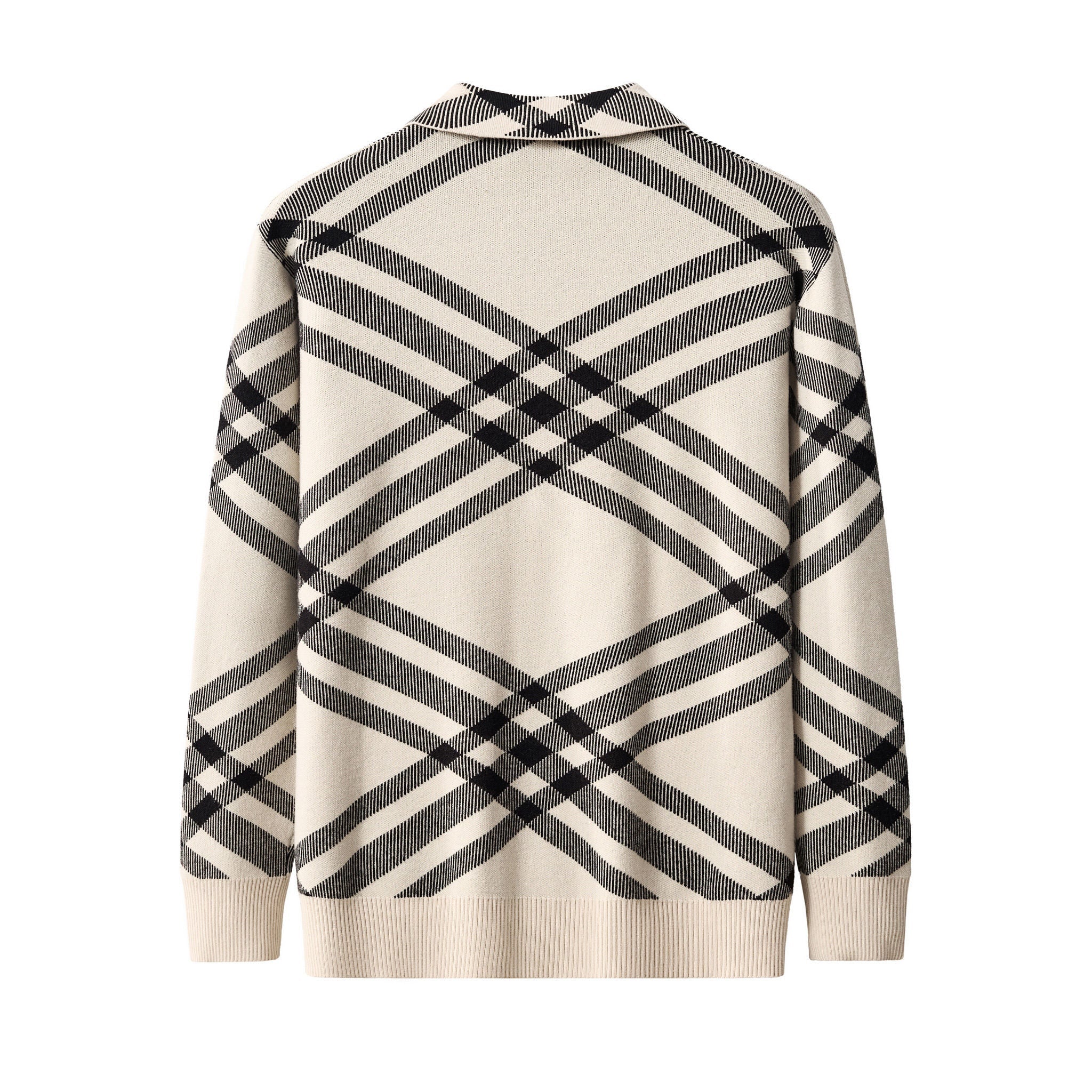 Paramount Lattice Knit Polo LS IVORY