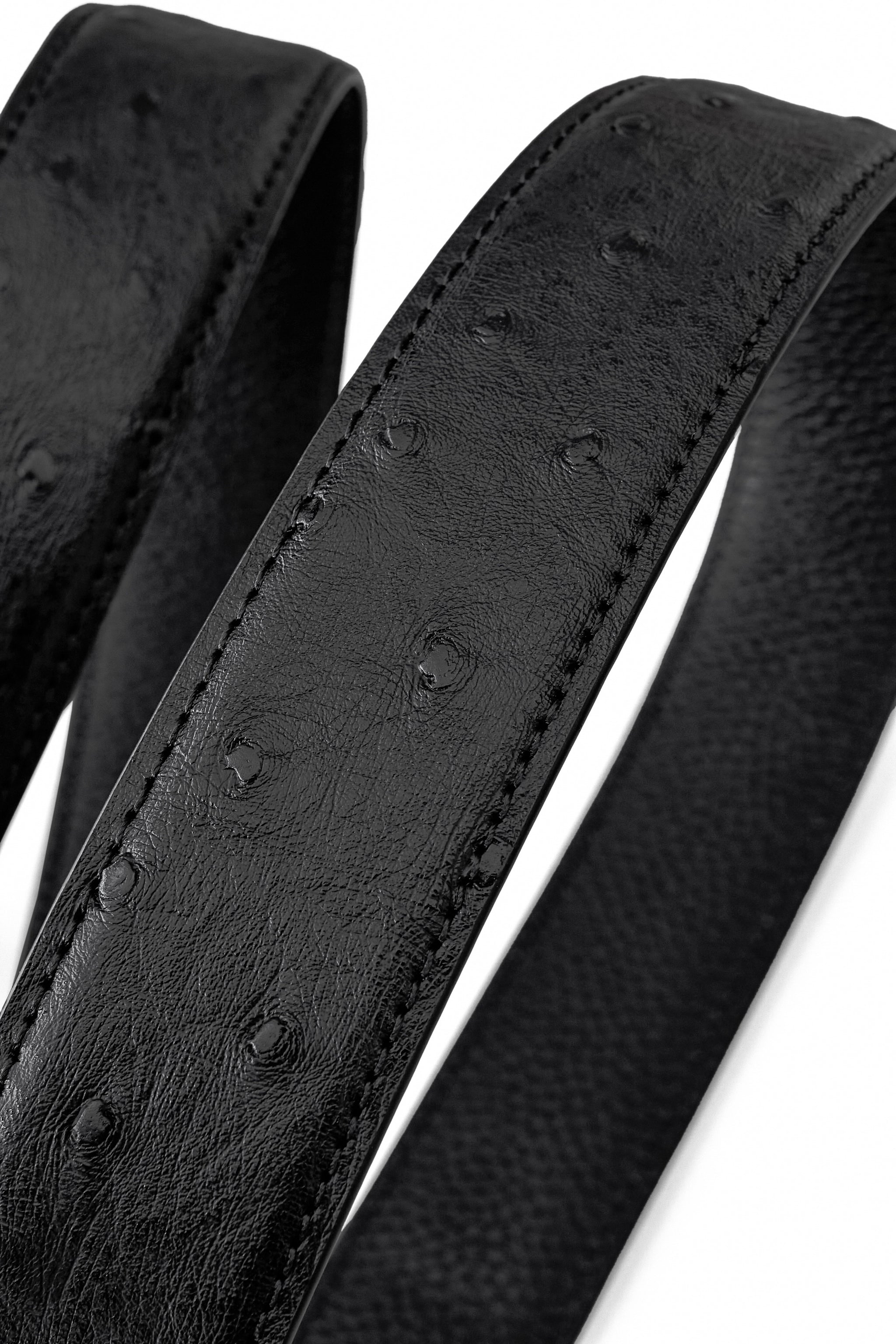 Ostrich-Emb. Leather Lion Auto BKL Belt – Blackout BLACK/BLACK