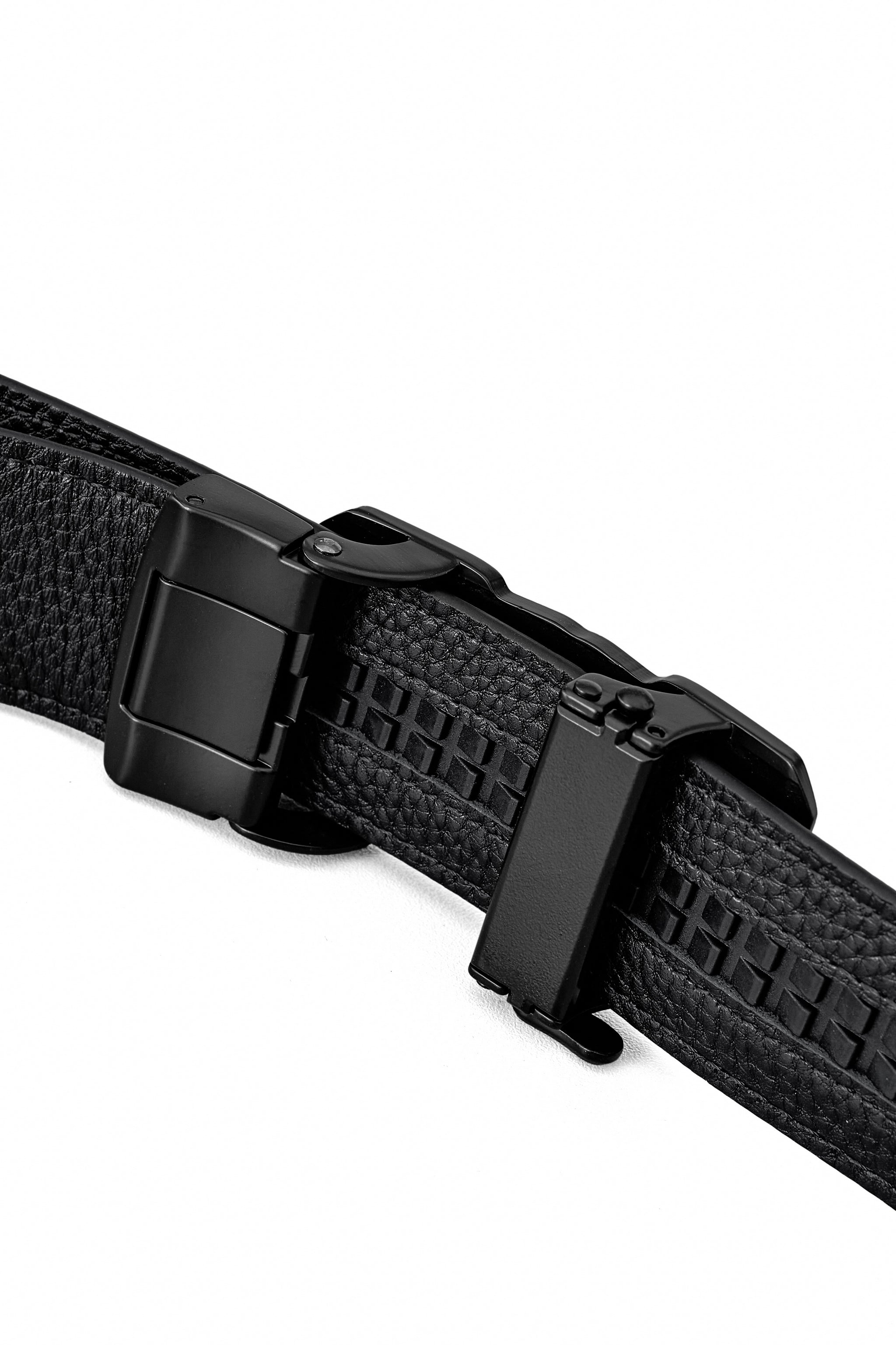Ostrich-Emb. Leather Lion Auto BKL Belt – Blackout BLACK/BLACK