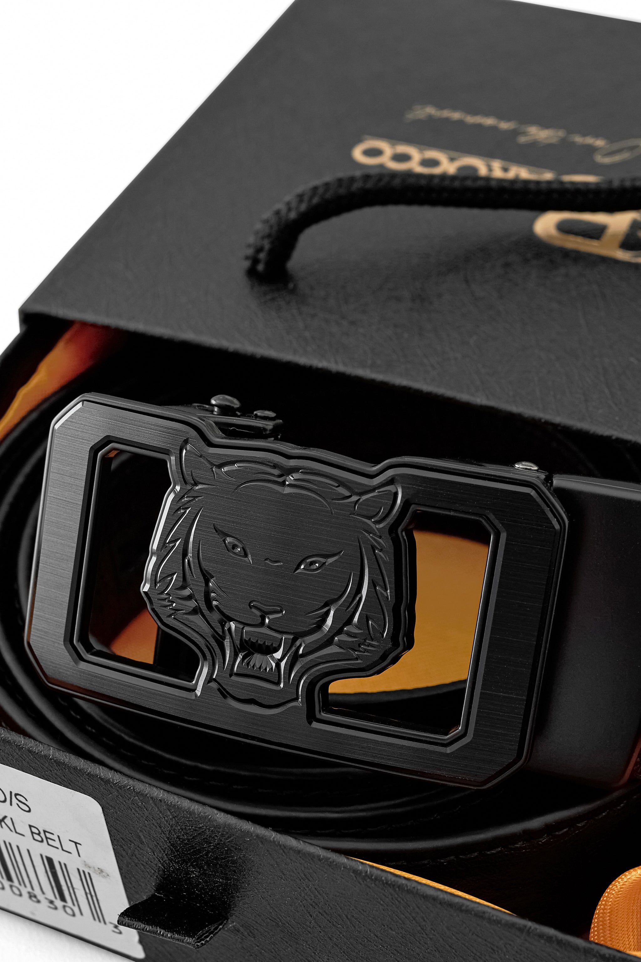 Ostrich-Emb. Leather Lion Auto BKL Belt – Blackout BLACK/BLACK