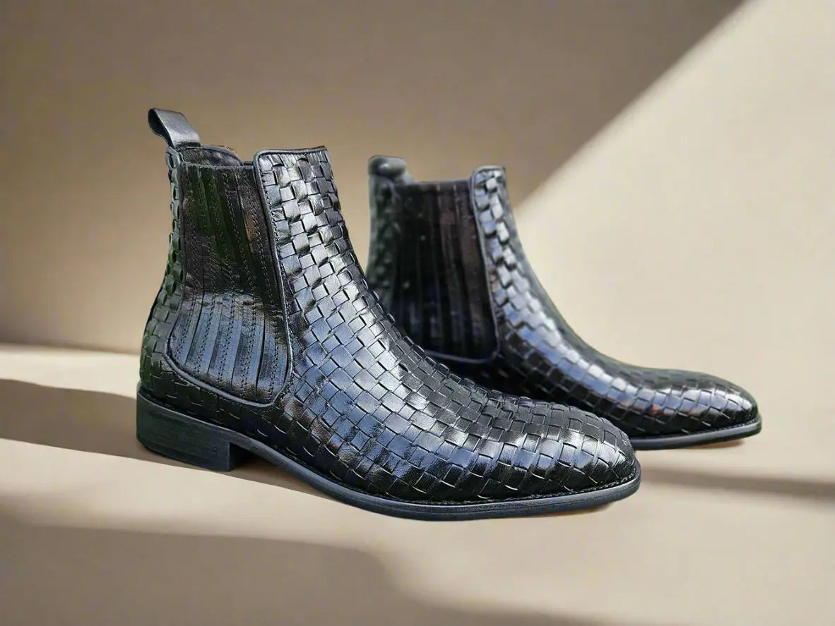 Basket Weave Leather Chelsea Boot