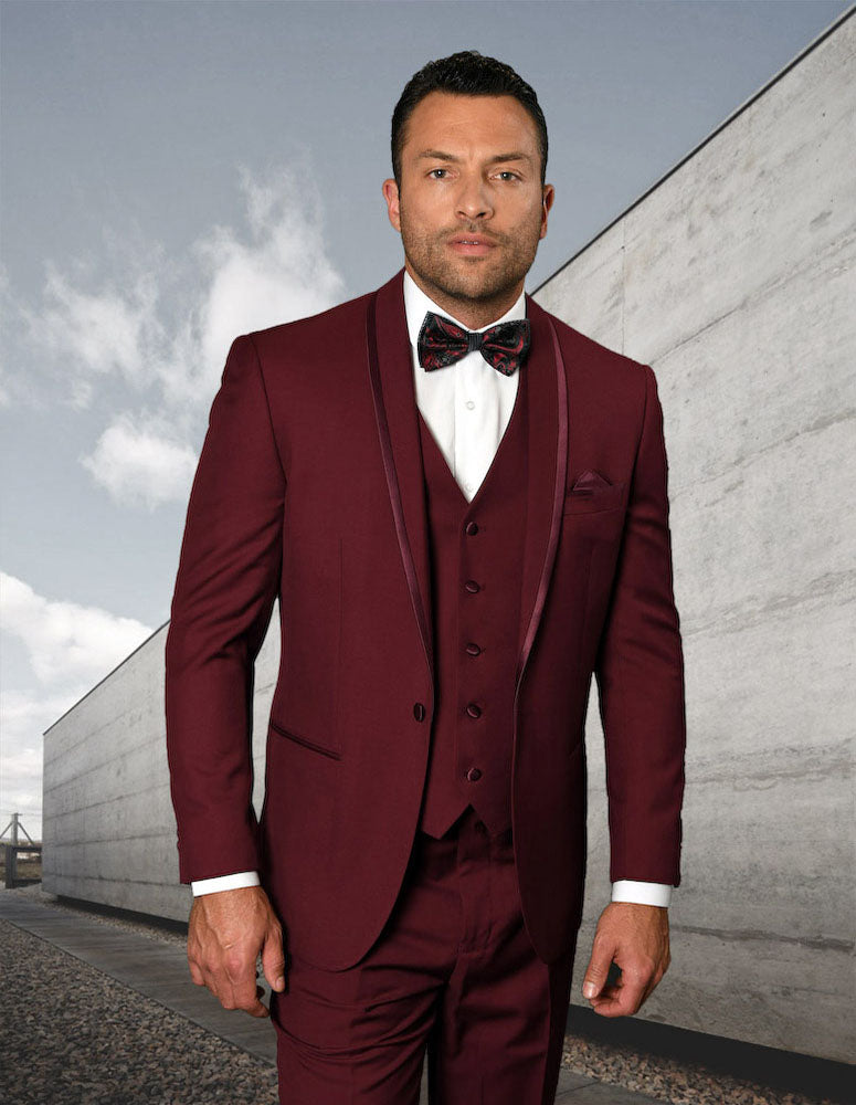 Statement CAESAR 3 Piece Tuxedo Burgundy