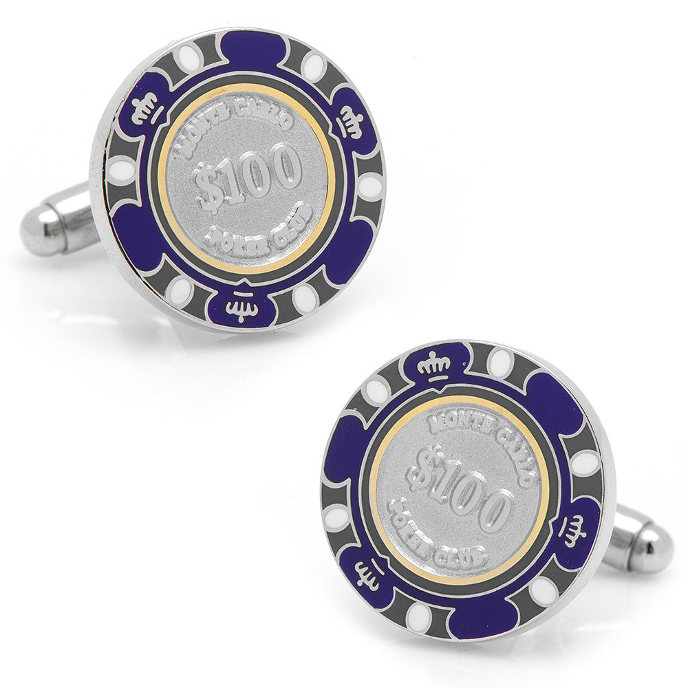 Poker Chip $100 Purple Cufflinks