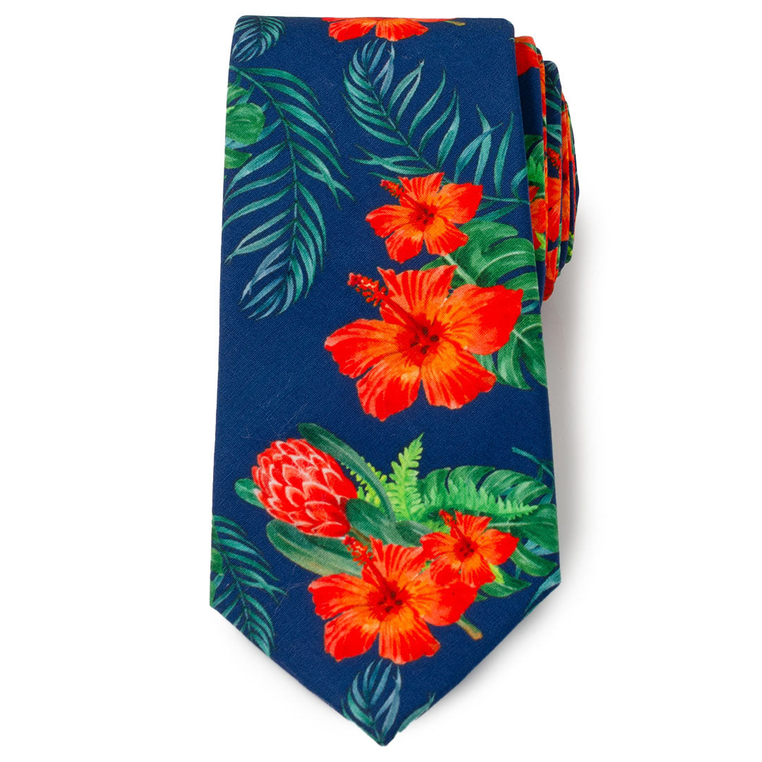 Tropical Hibiscus Men's Navy Tie