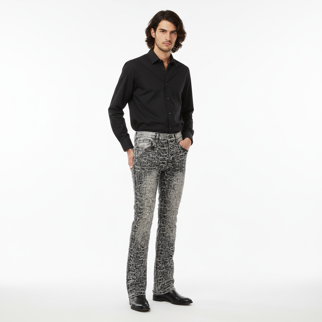 Patchwork Distressed Denim Jeans - Century Penthouse SMOKE