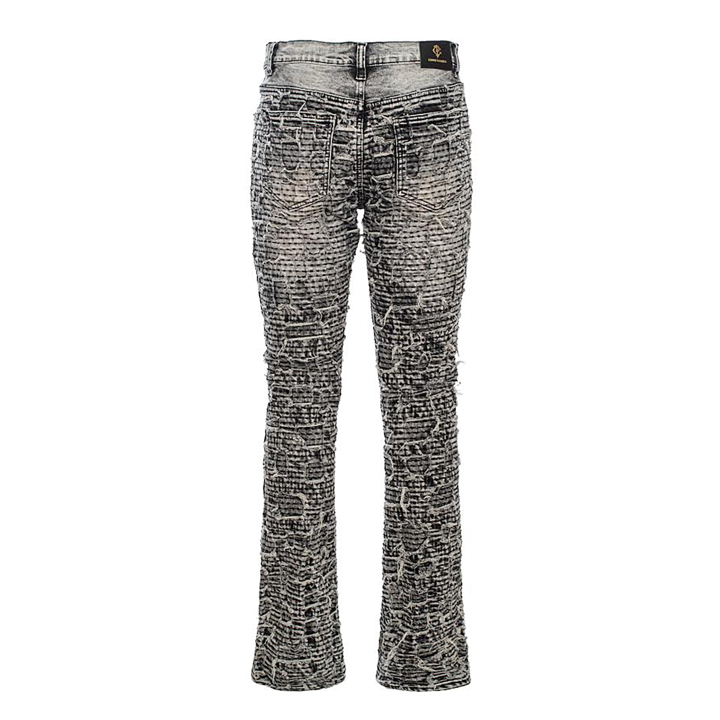 Patchwork Distressed Denim Jeans - Century Penthouse SMOKE