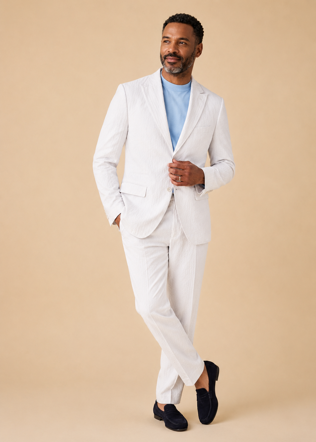 Inserch Men’s Premium Cotton Seersucker Suit White
