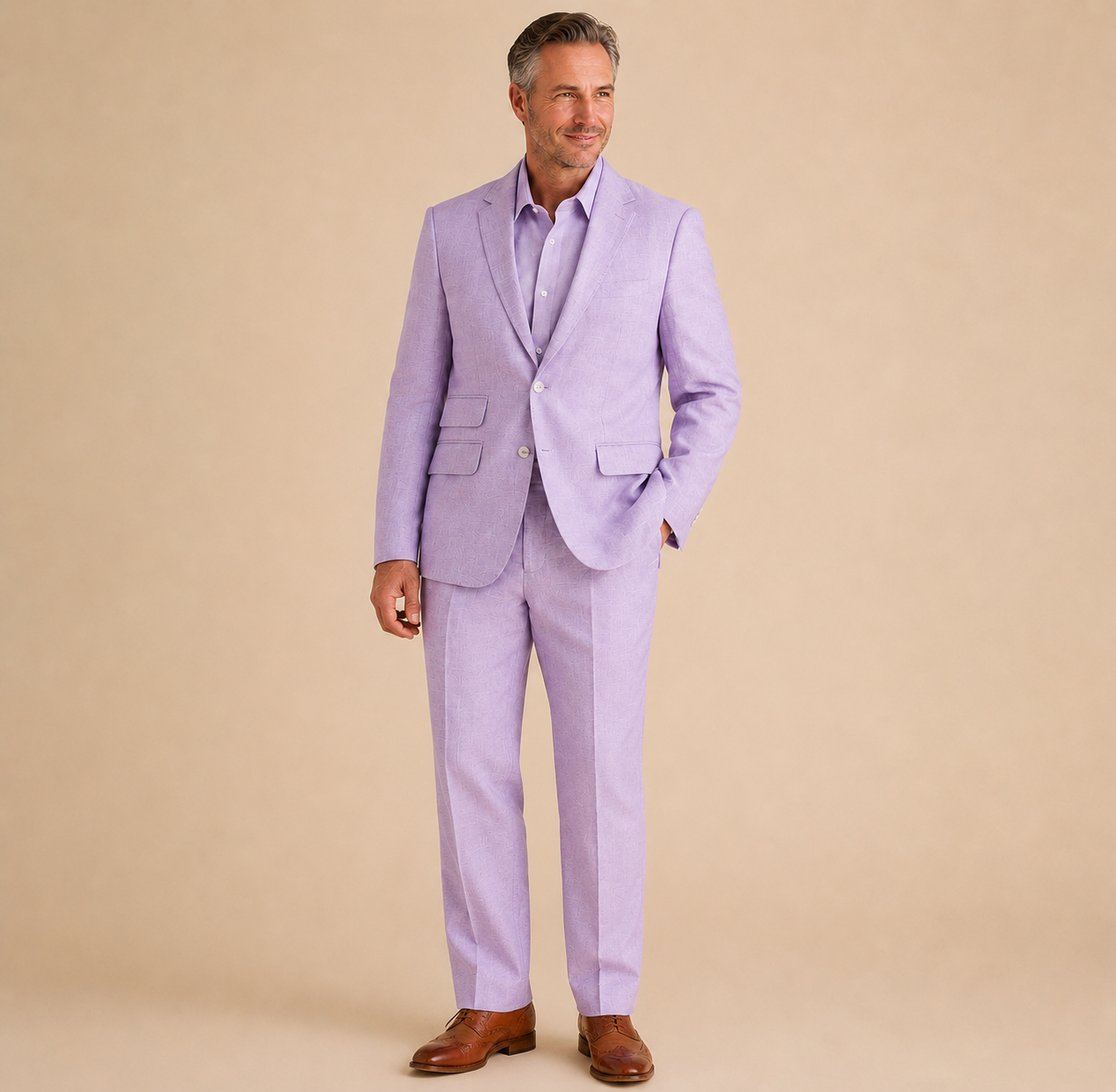 Inserch Men's Premium Linen Suit Lavender