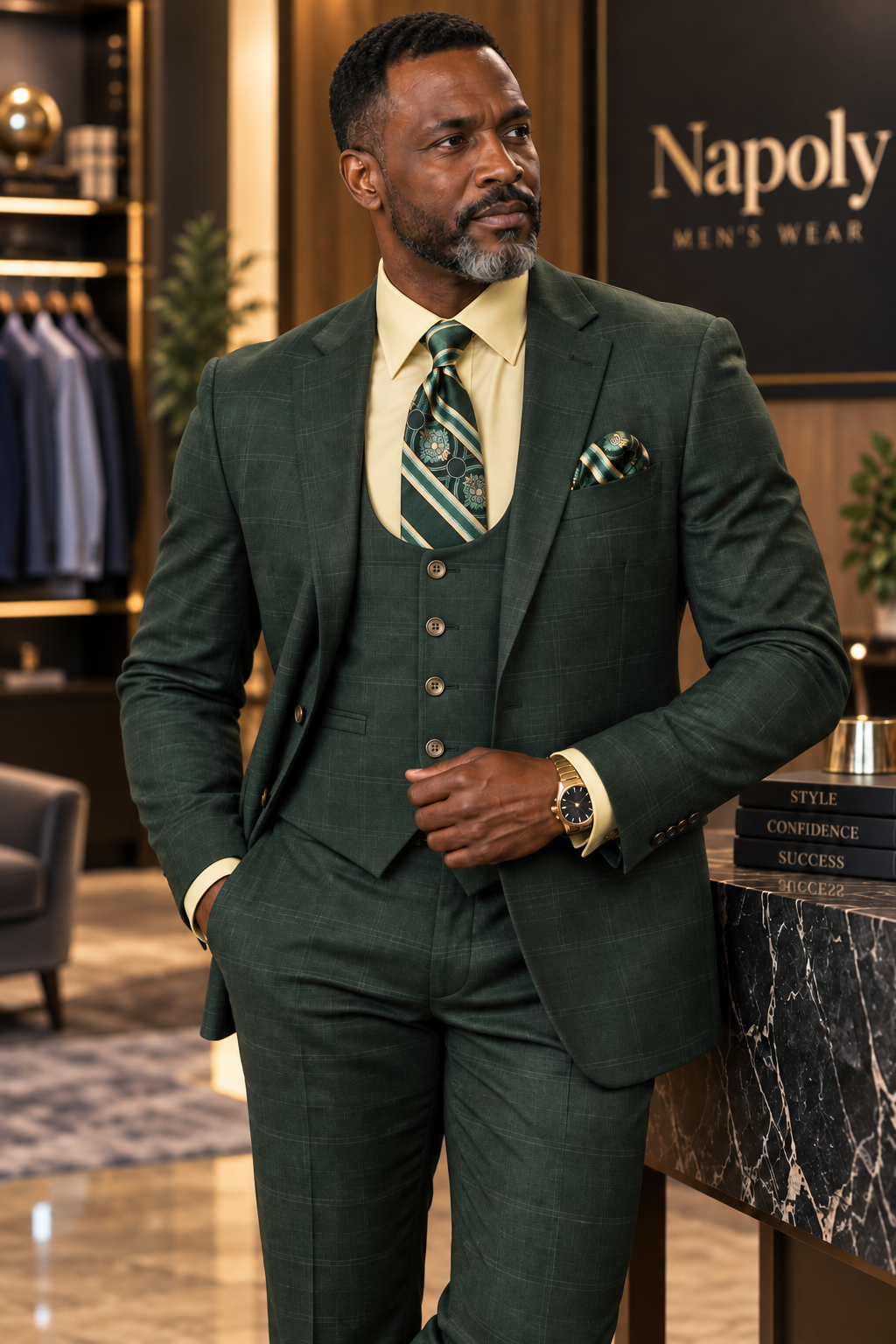 Vitali M2555 3 Pieces Suit Olive