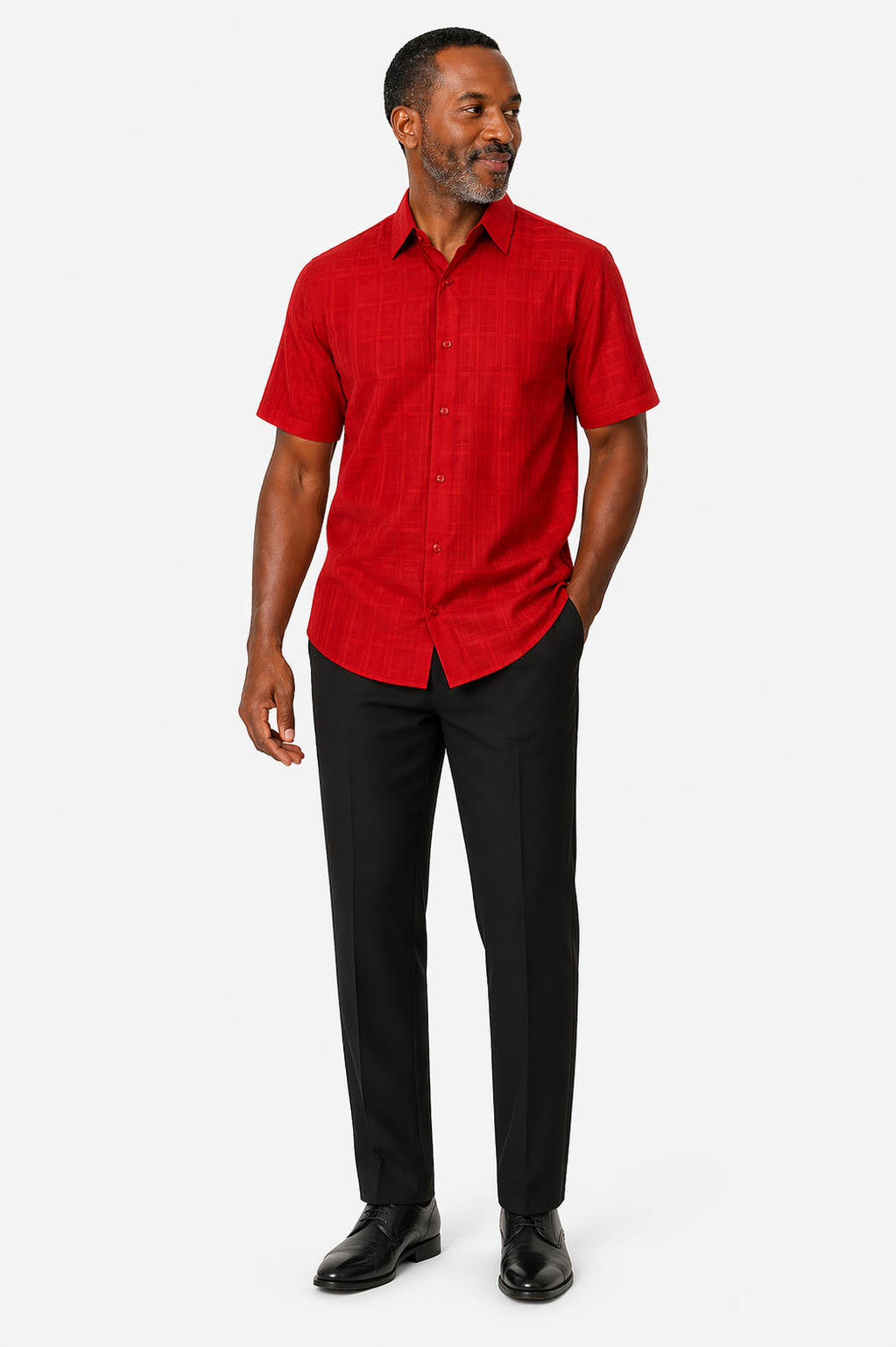 red dress shirt with black pants Bassiri Men's Short Sleeve Tone-on-Tone Button-Front Lightweight Fabric for Casual & Dressy Occasions satin dress with neck scarf Wood Finish:Snow allowing the shirt to CINCH BLACK PAISLEY PRINT