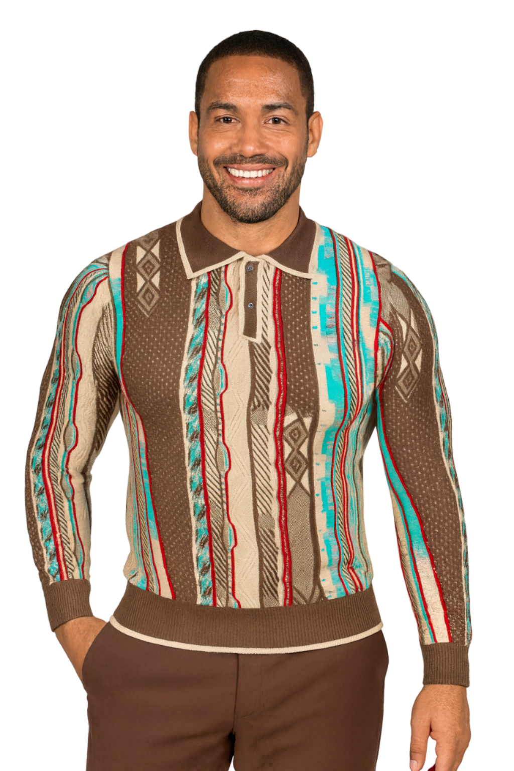 Prestige SW- 670 3 Button Polo Sweater COCOA