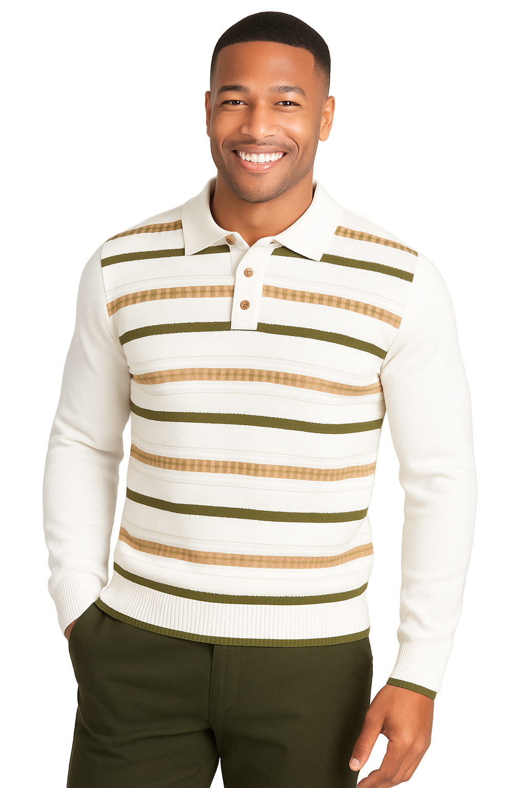 Prestige SW- 663 3 Button Polo Sweater Khaki