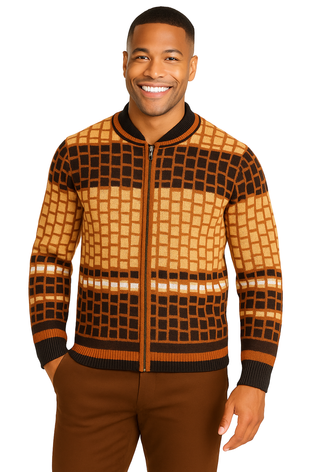 Prestige PD-375 Full Zip Jaccard Sweater BLACK