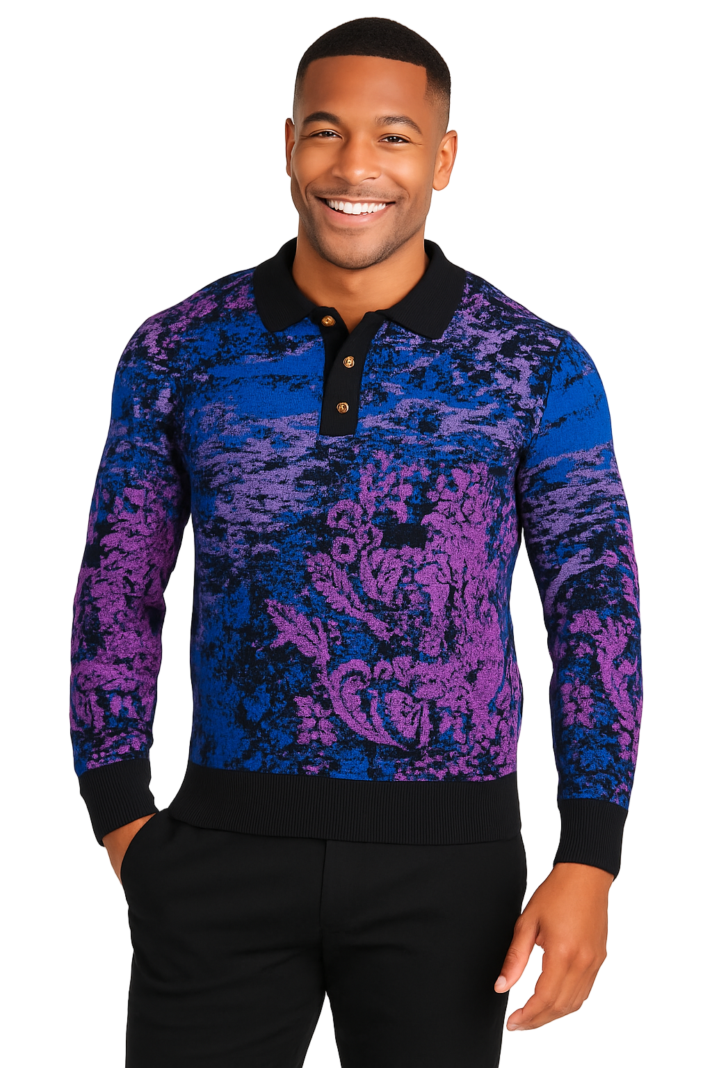 Prestige SW- 652 3 Button Polo Twill Sweater Black