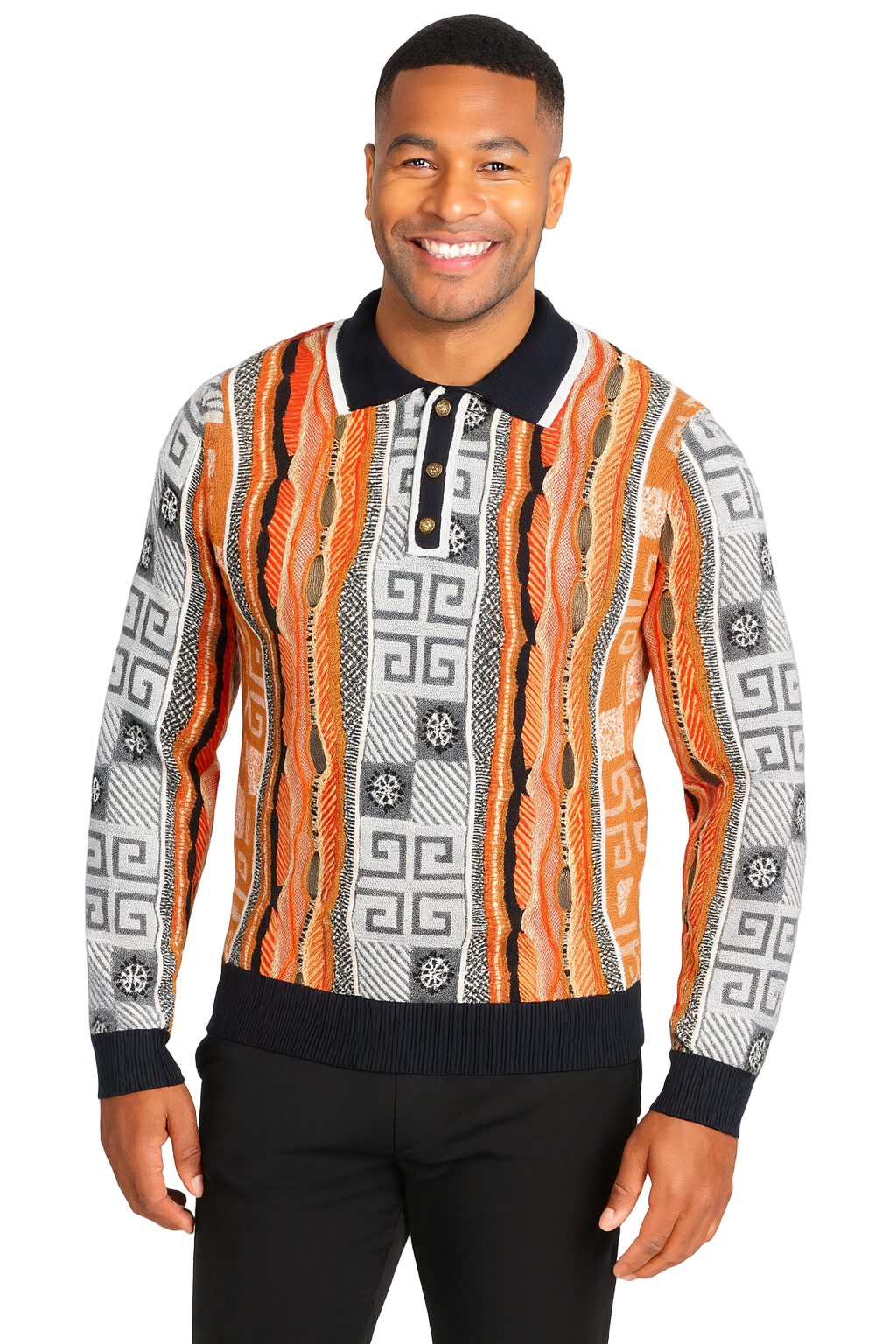 Prestige SW- 689 3 Button Jaccard Sweater Black