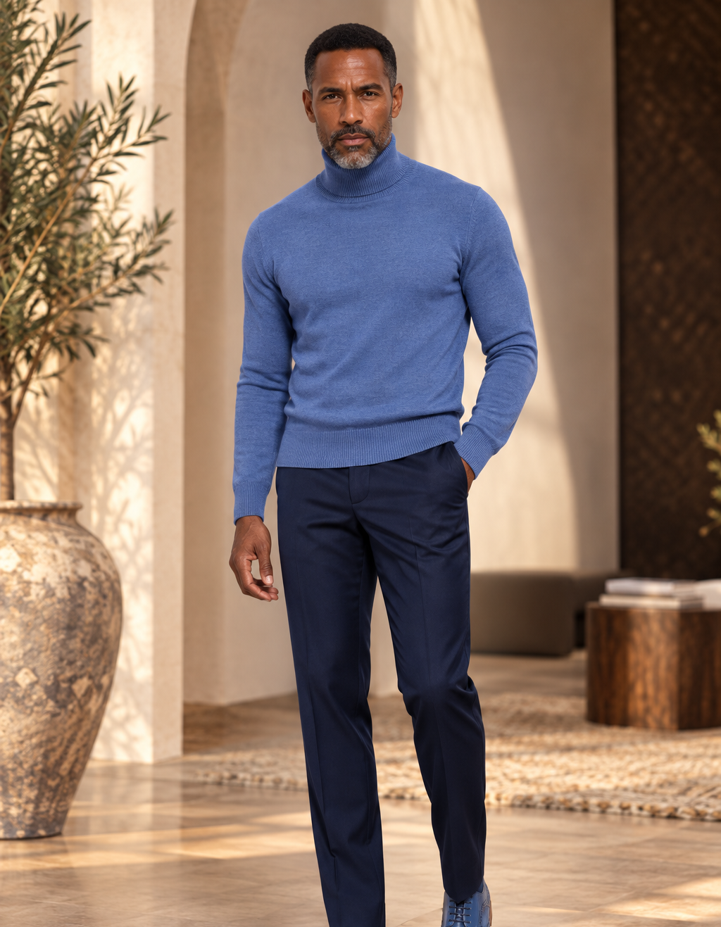 Lavane' 501T Turtleneck Pullover Slim Fit Heather Blue