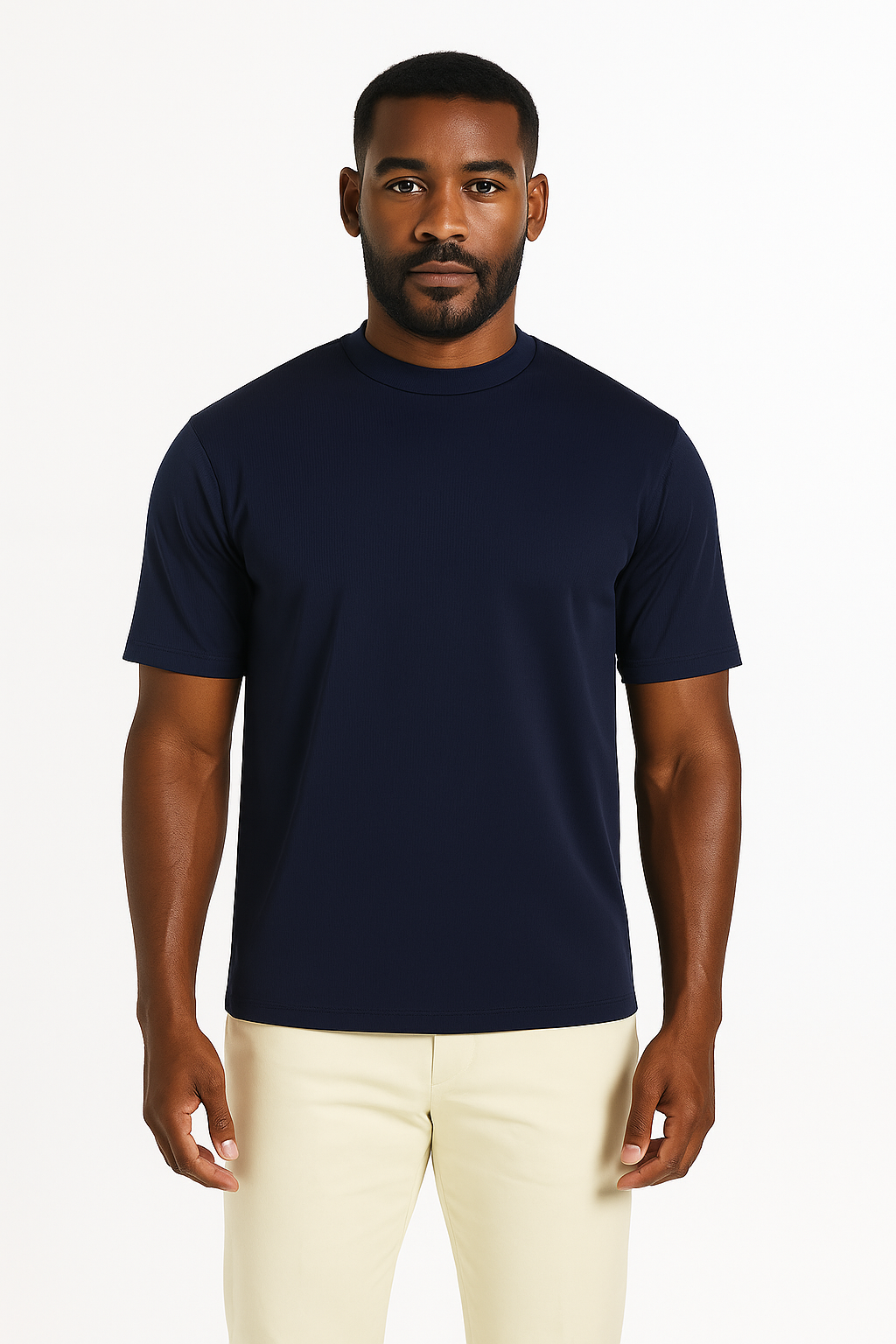 Log-In By Bassiri 218 knit Short Sleeve Mock Neck Navy