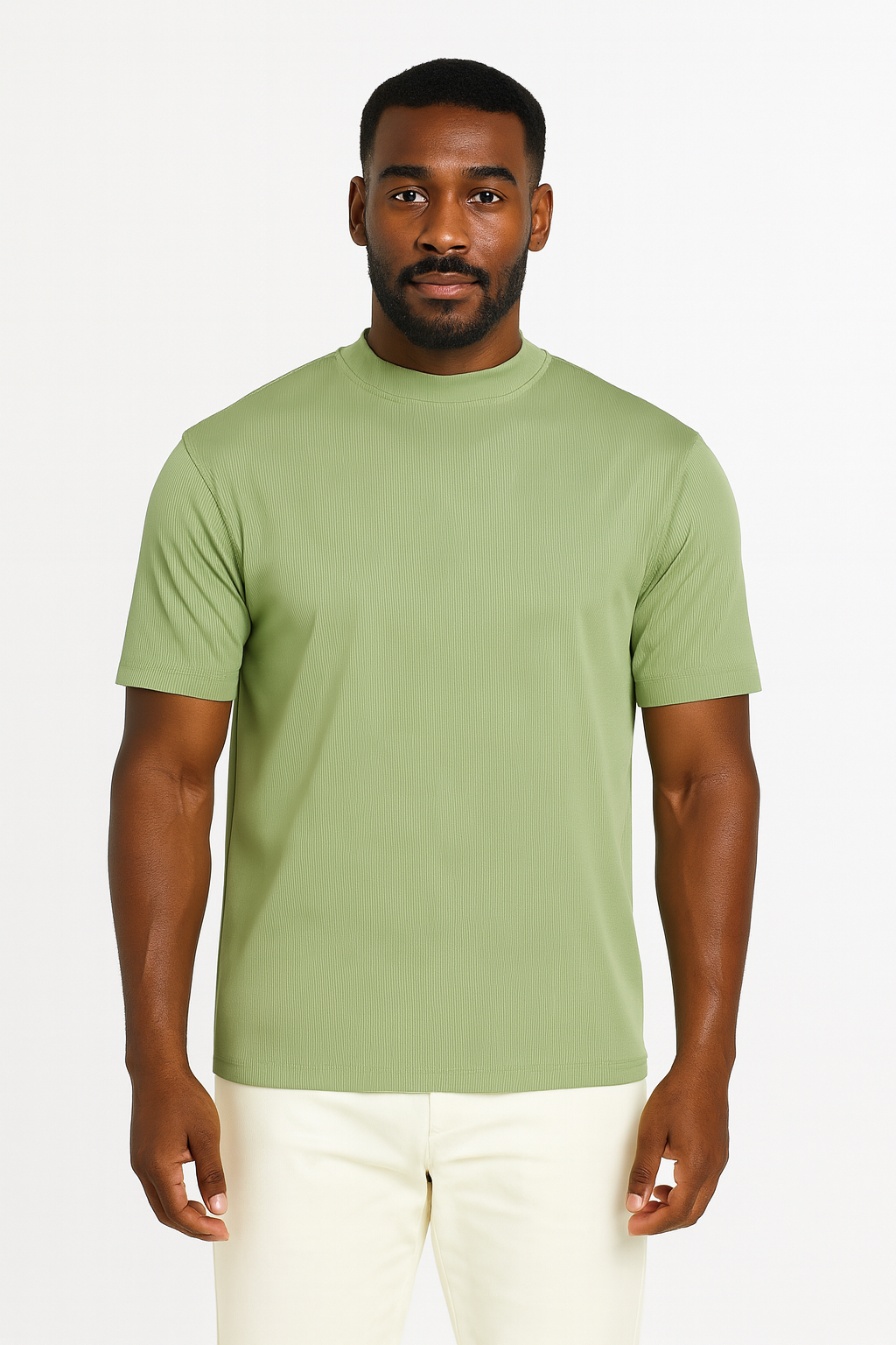 Log-In By Bassiri 218 knit Short Sleeve Mock Neck Mint