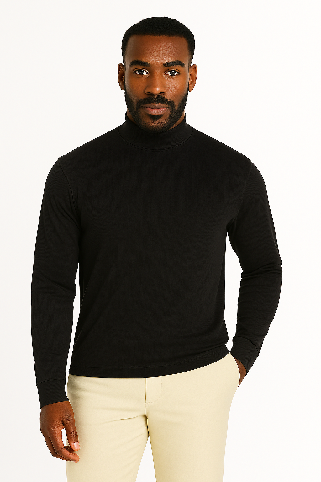 Bassiri 632Knit Long Sleeve High Mock Neck Black