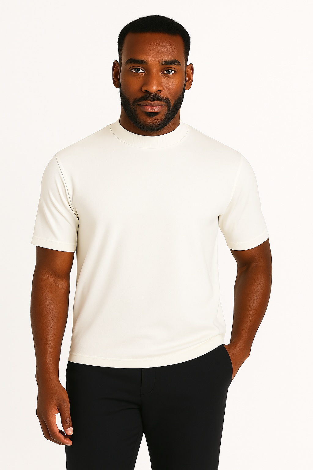 Log-In By Bassiri 218 knit Short Sleeve Mock Neck Ivory