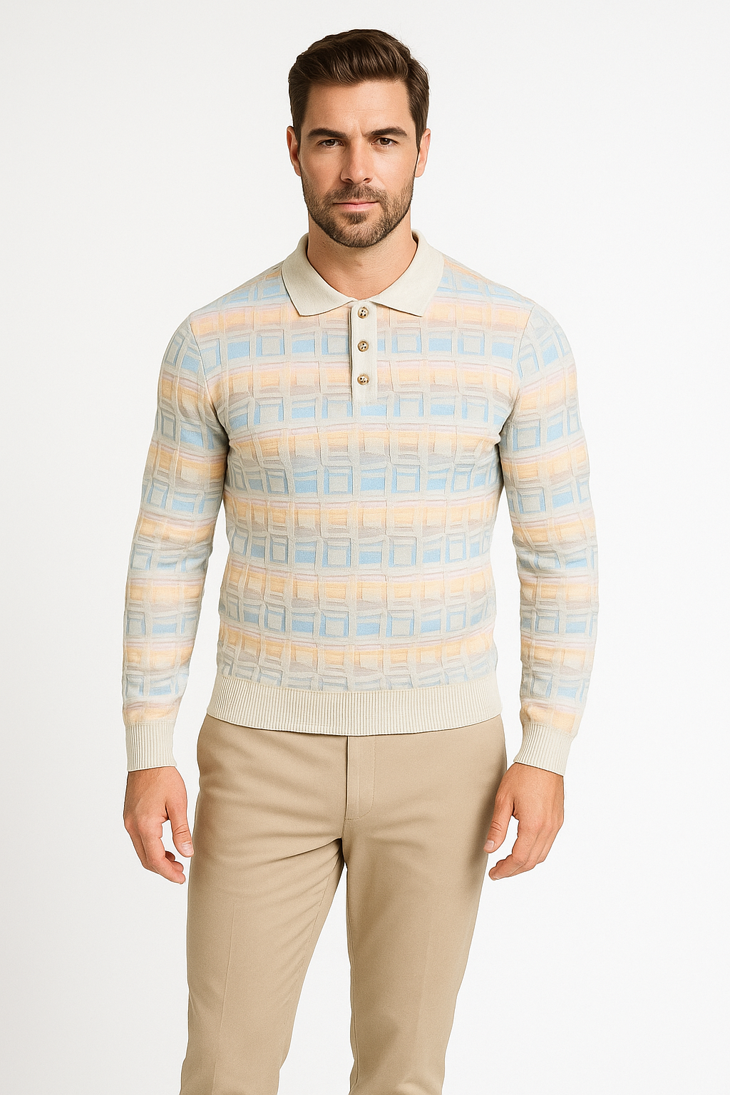 Prestige SW- 662 3 Button Polo Sweater Beige