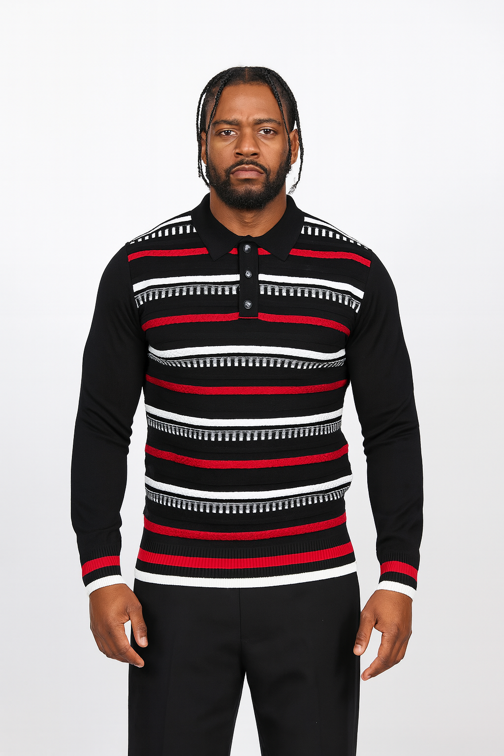 Prestige SW- 663 3 Button Polo Sweater Black