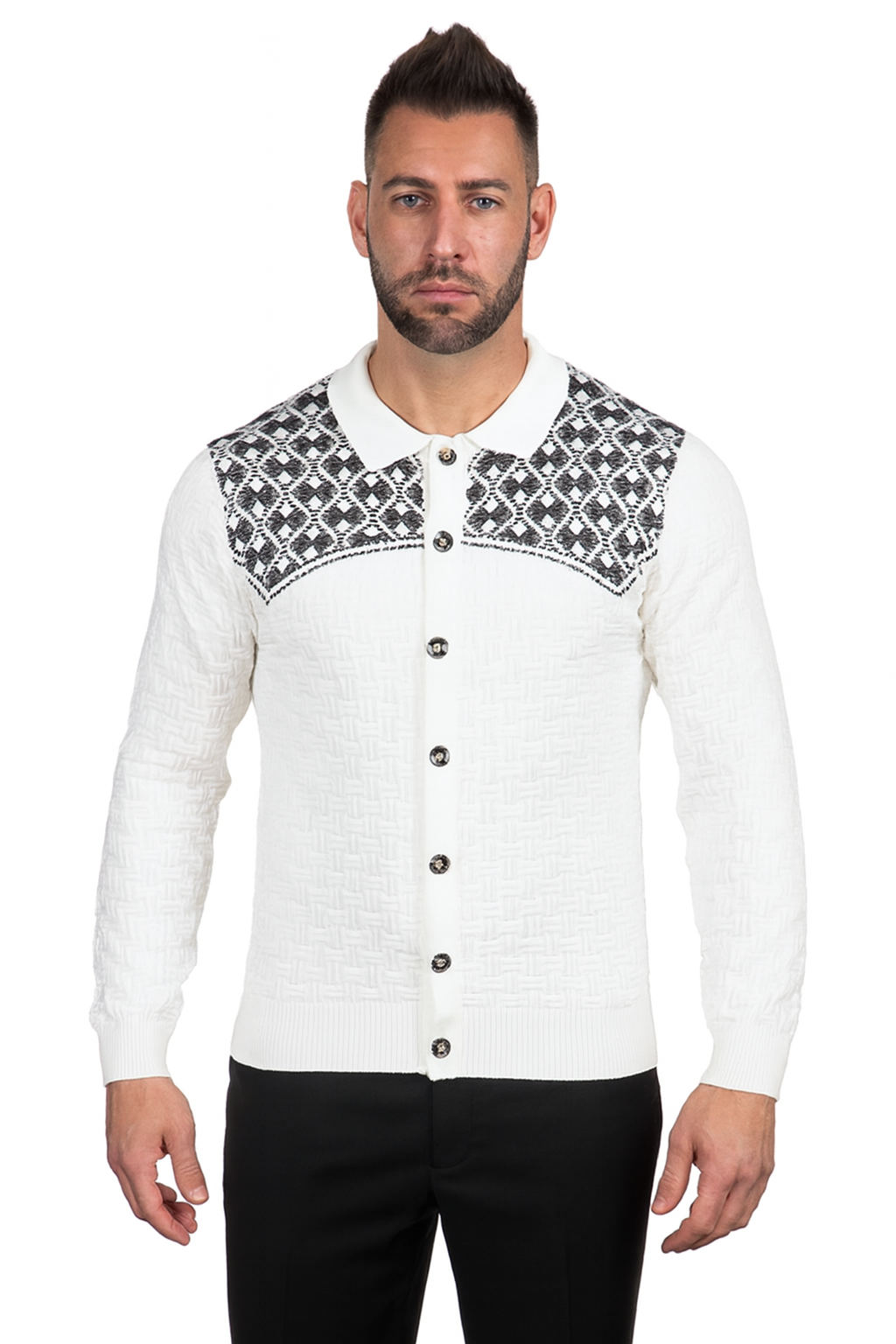Prestige SW- 664 Full Button Sweater White