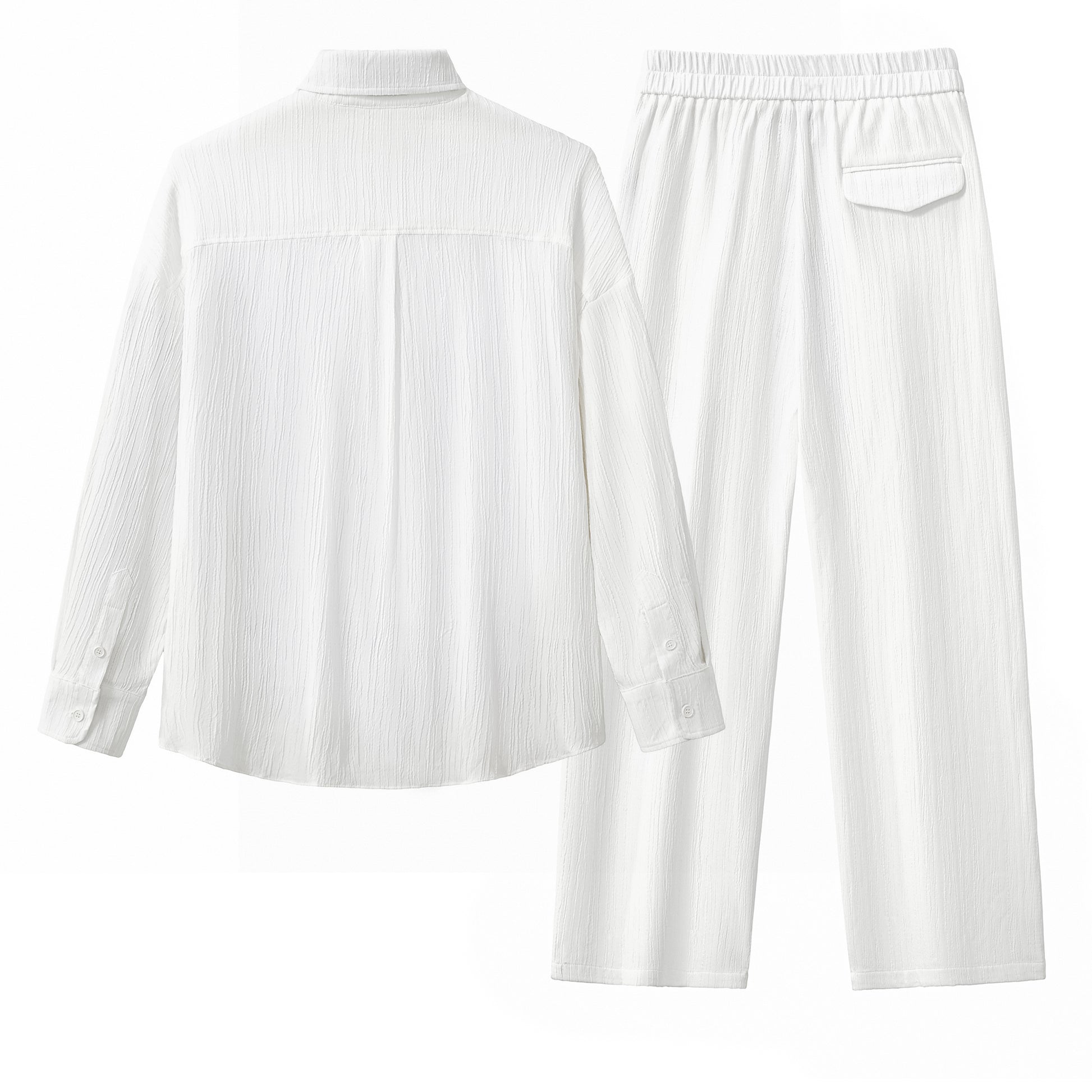 Crinkle Texture Shirt & Pant Set WHITE