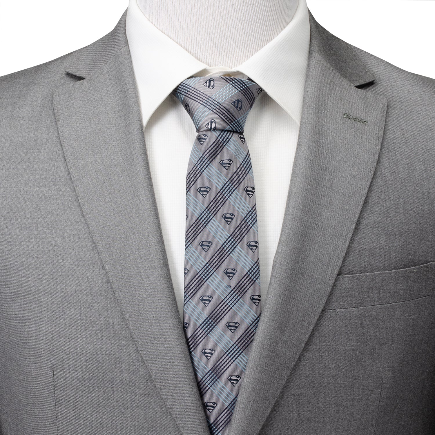 DC Superman Gray Plaid Tie