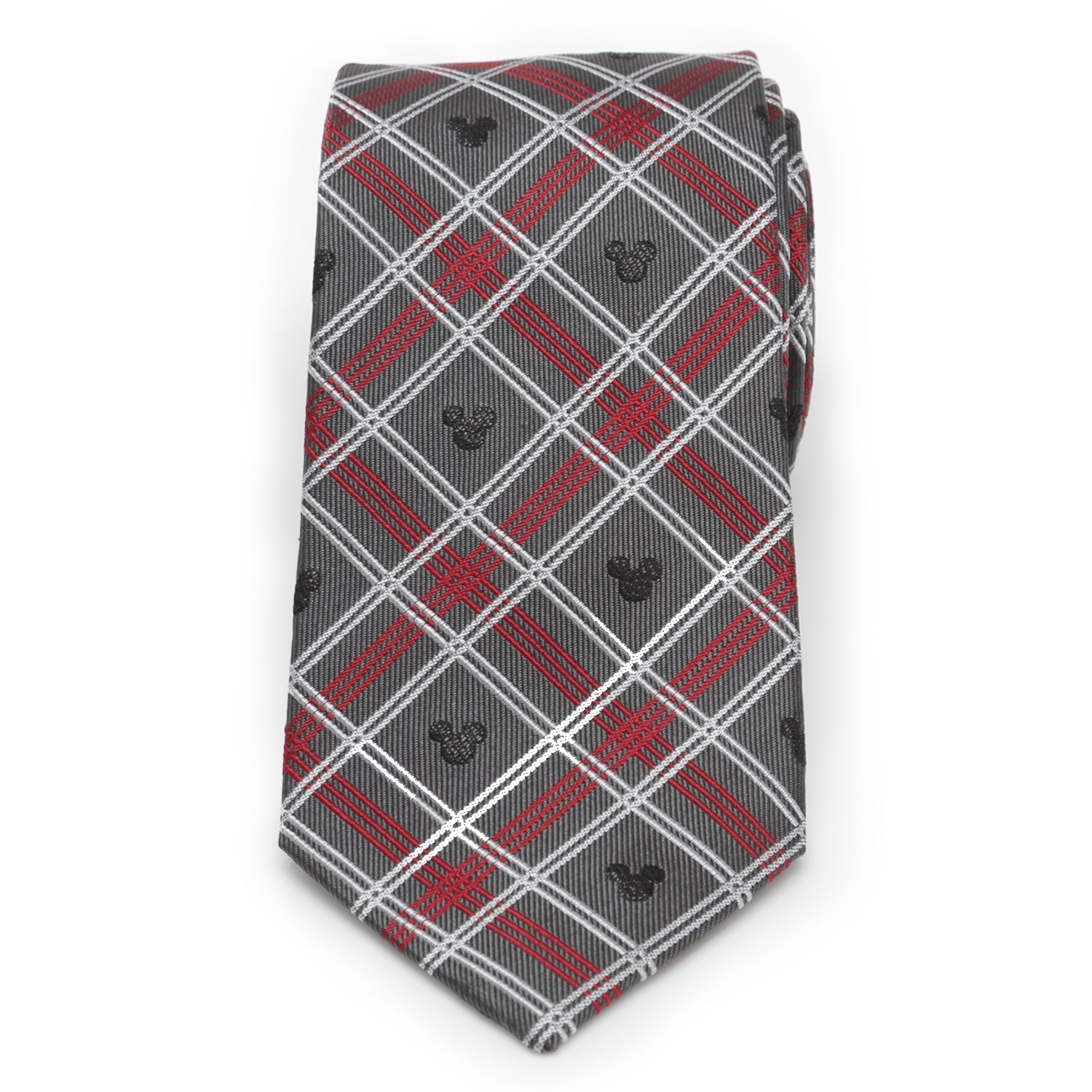 Disney Mickey Mouse Holiday Gray Plaid Silk Men's Tie