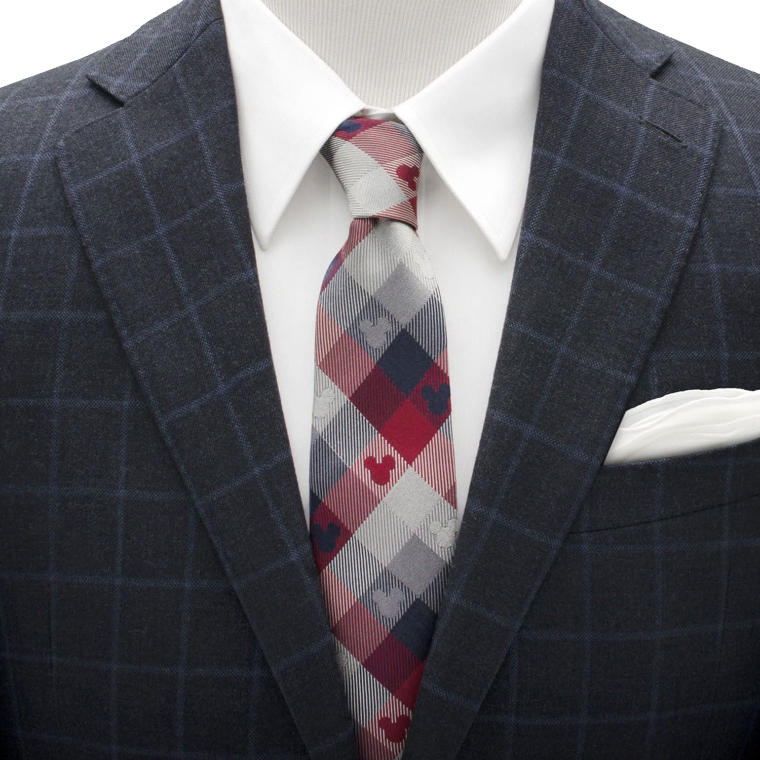 Disney Mickey Mouse Red and Blue Plaid Men's Tie