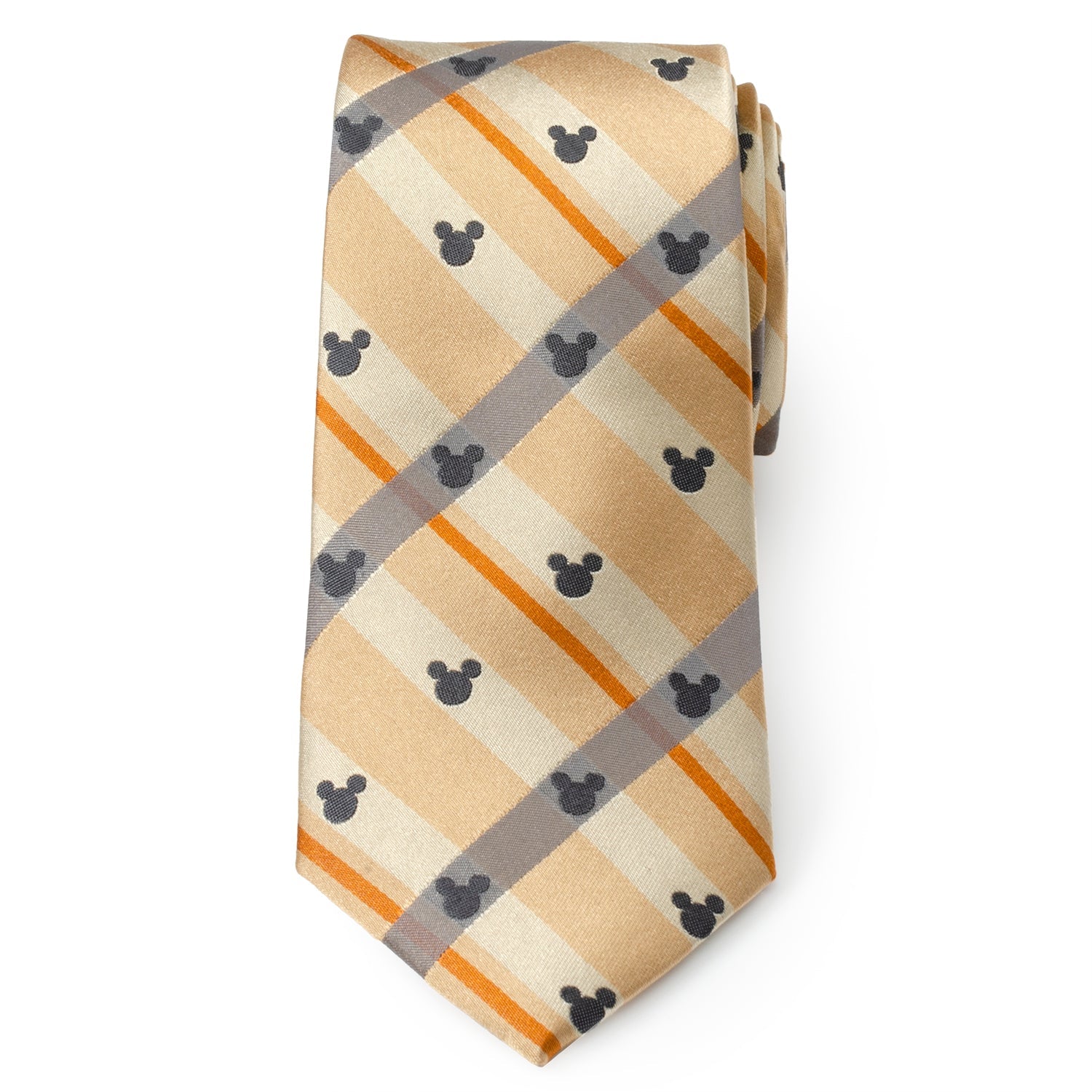 Disney Mickey Mouse Silhouette Tan Plaid Tie