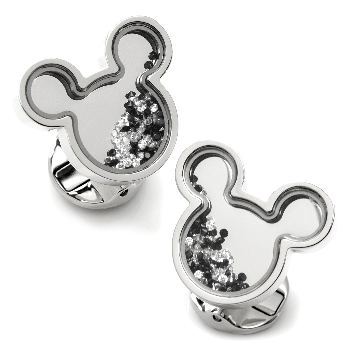 Disney Mickey Mouse Silhouette Floating B/W Crystal Stainless Steel Cufflinks