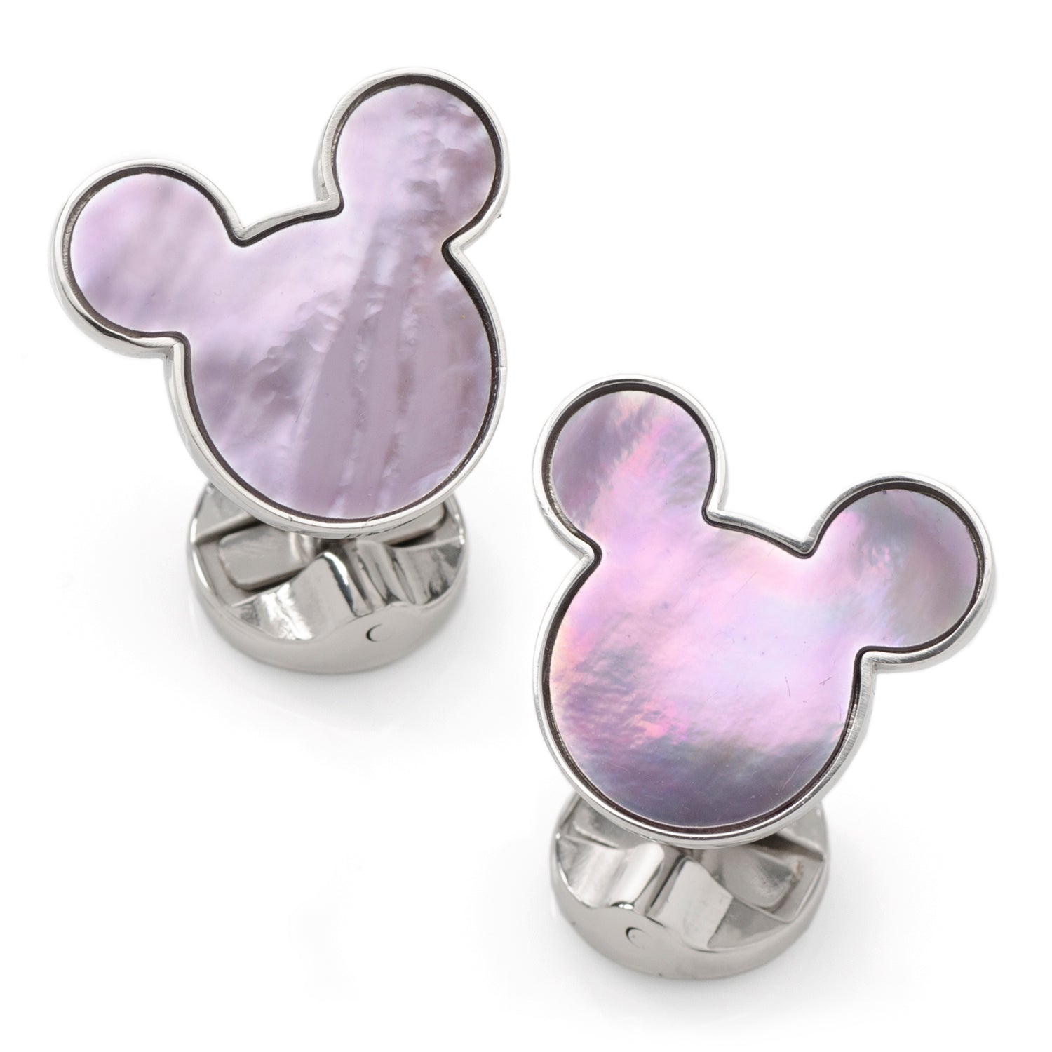 Disney Mickey Mouse Silhouette Lavender Mother of Pearl Sterling Silver Cufflinks