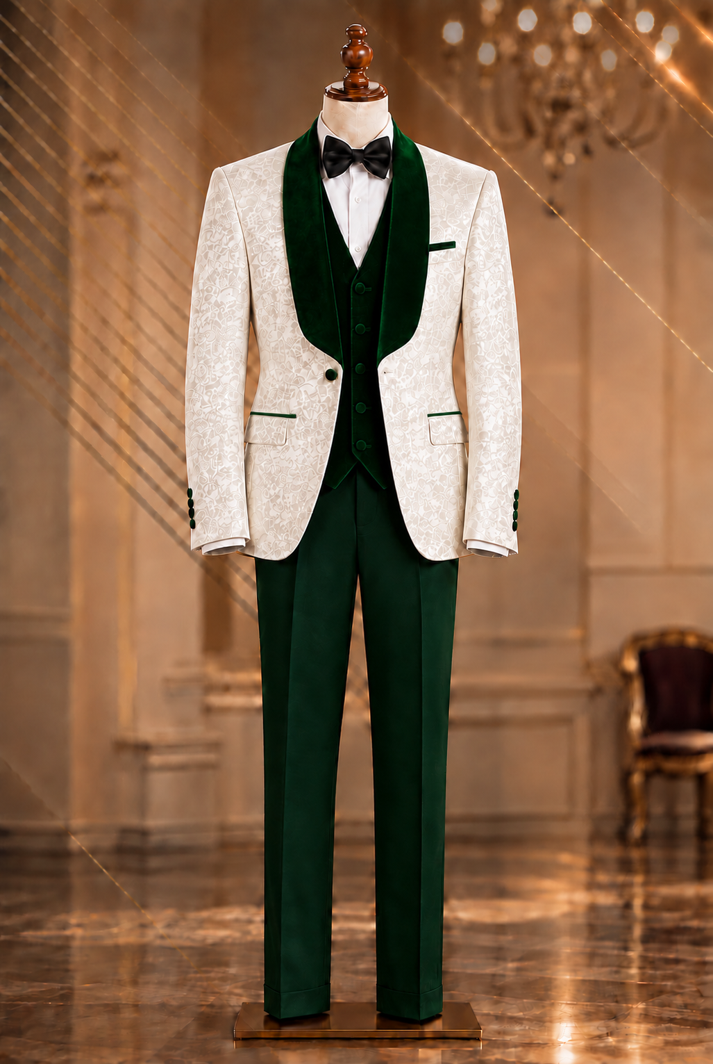Rossi Man RM1482 Slim Fit 3 pcs Tux White/Green