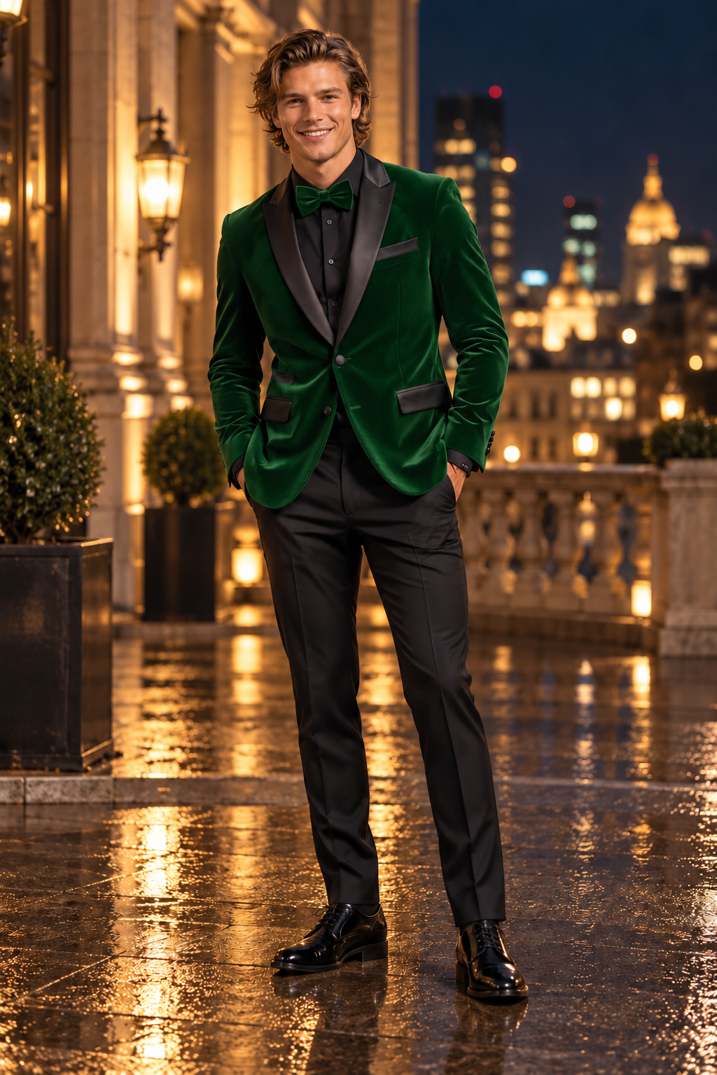 Tazio MJ302S Men’s Blazer in Green with Matching Bow tie.