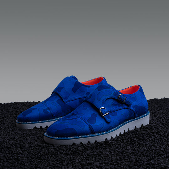 Tayno The Freshman Double Monk Strap Suede Sneaker Royal