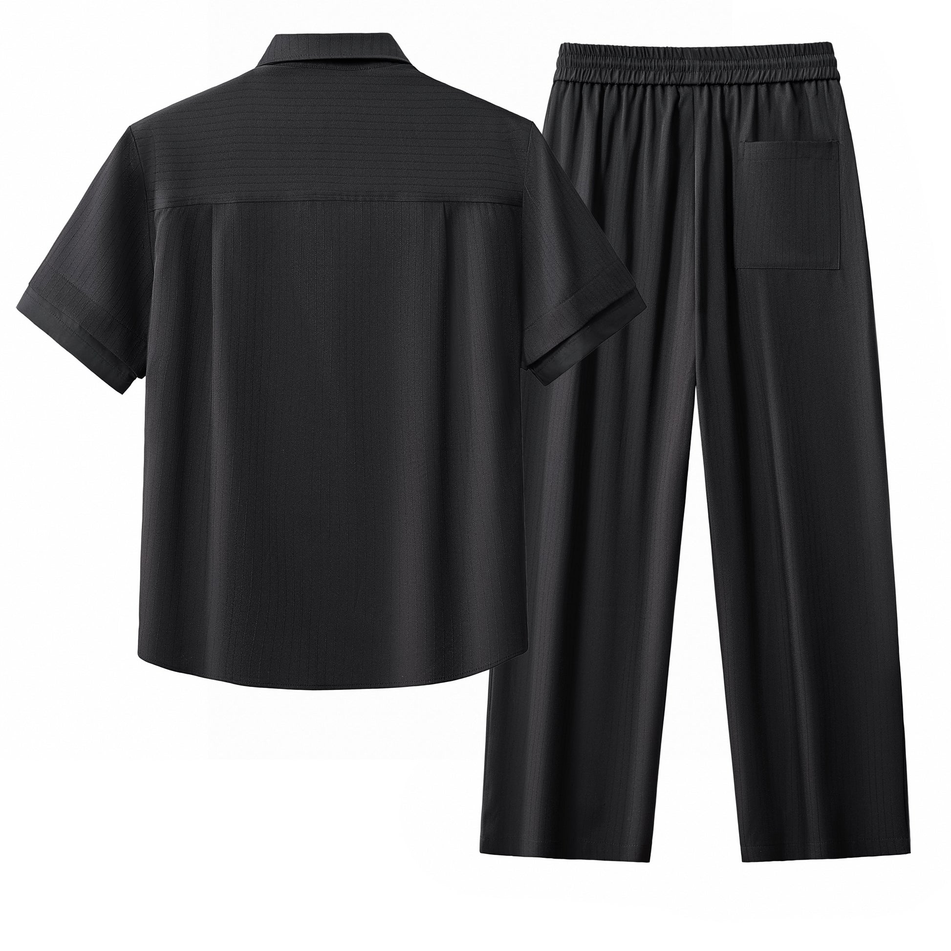 Flow Set – Textured Short Sleeve Shirt & Pant BLACK