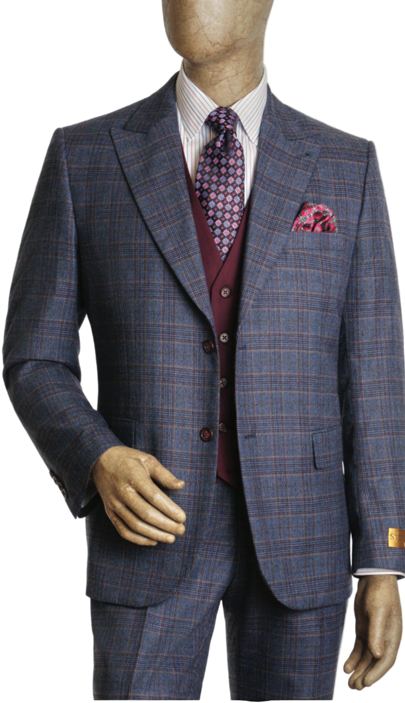 Steve Harvey 225807SHS 3pcs Suit Blue/Burgundy/Tan