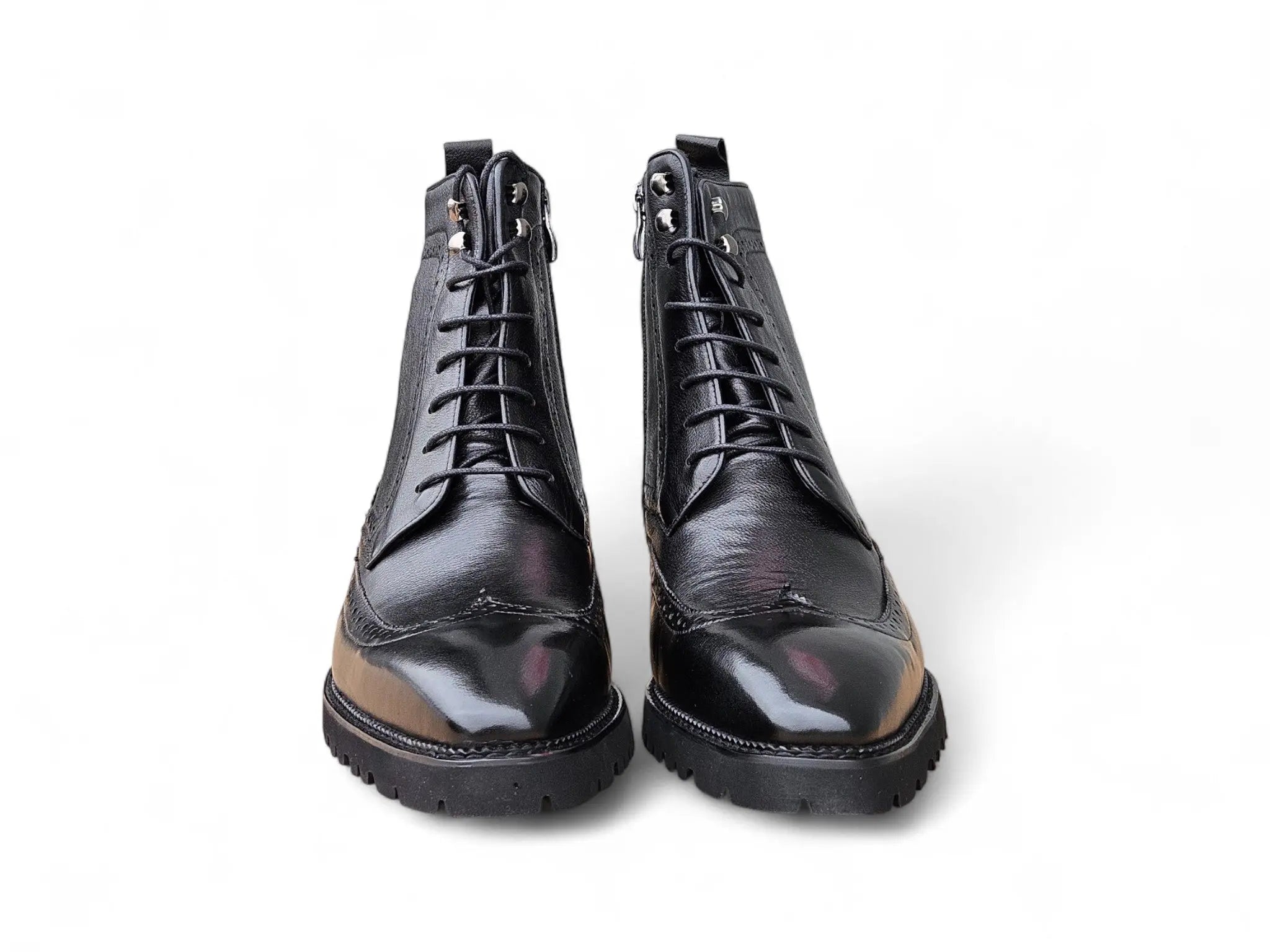 Hudson Black Wingtip Boot Lug Sole