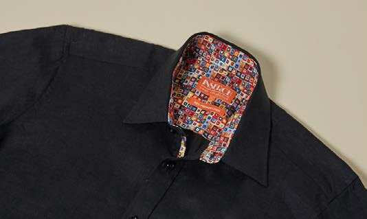 Inserch SS717-02 Short Sleeve Linen Shirt Black