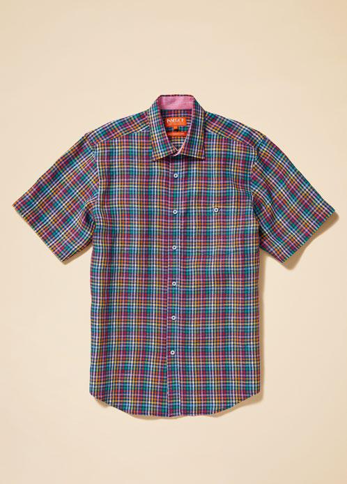 Inserch SS7917-66 Gingham Short Sleeve Linen Shirt Multi Color