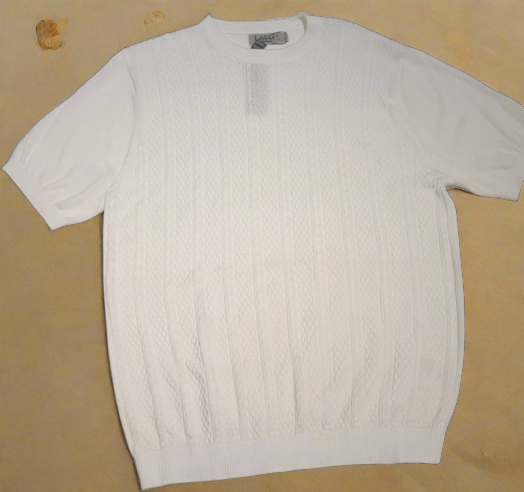 Lavane 2407 Short Sleeve Cable Crew White