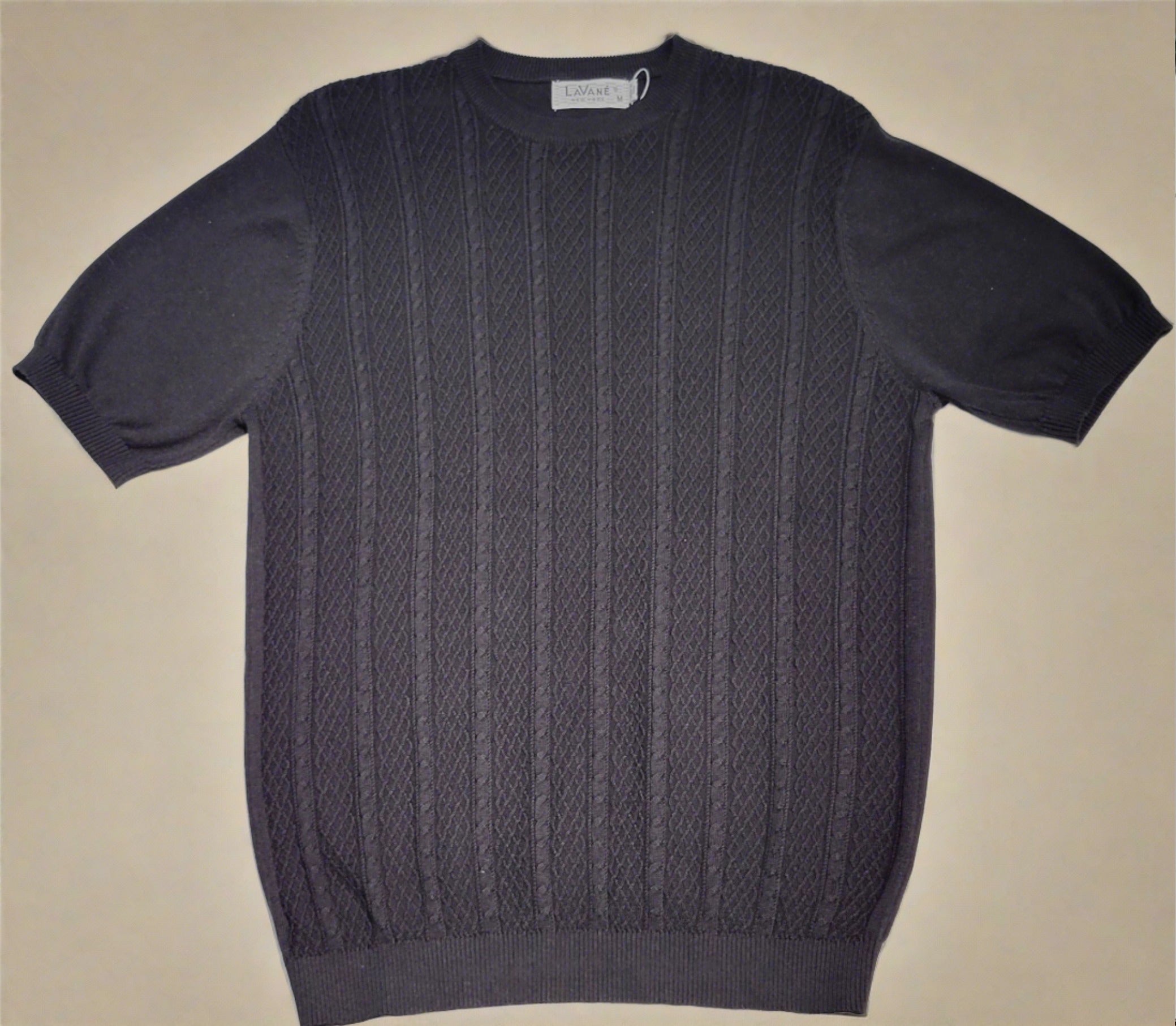 Lavane 2407 Short Sleeve Cable Crew Black