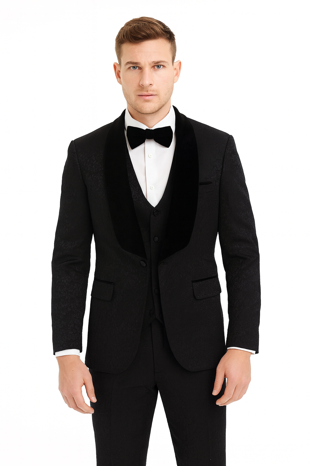 Rossi Man RM1446 Slim Fit 3 pcs Tux Black