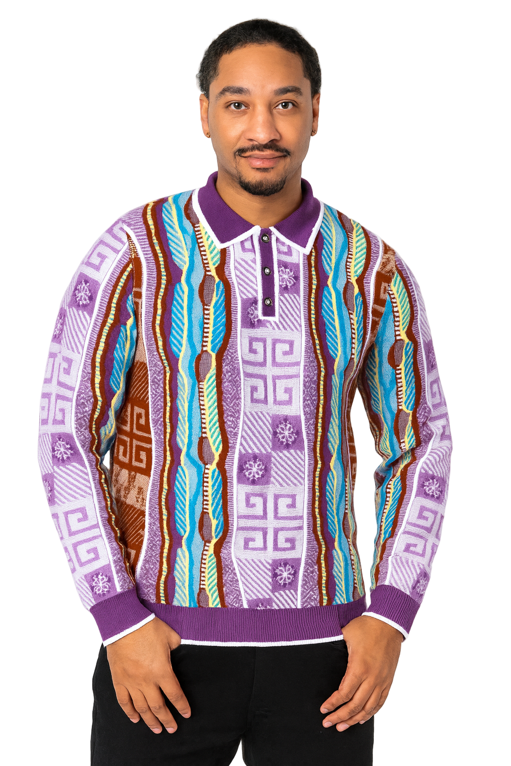 Prestige SW- 689 3 Button Jacquard Sweater Purple