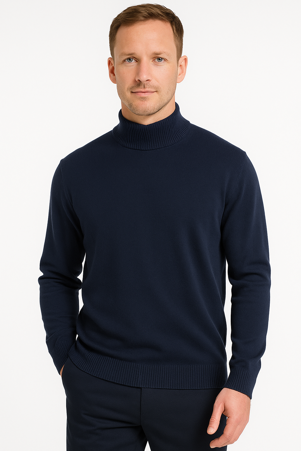 Lavane' 501M L/S Slim Fit Mock Neck Navy