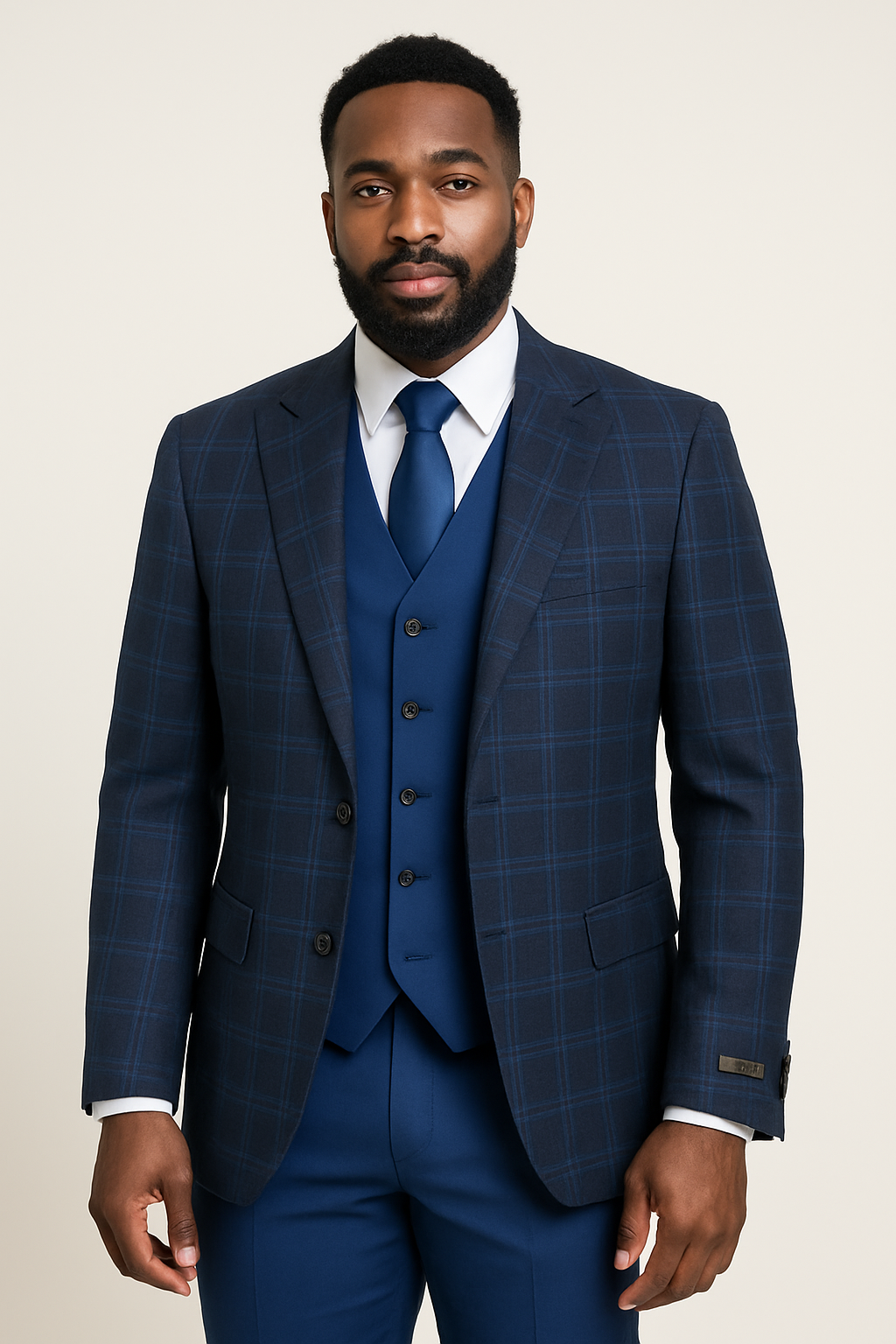 Vitali M2739 3 Pieces Modern Fit Vested Suit Blue